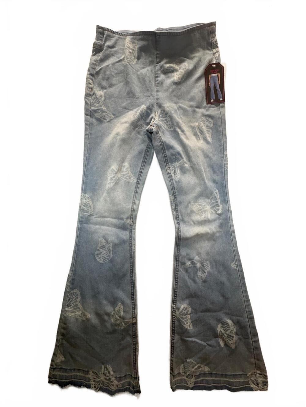 No Boundaries Womens Butterfly High Rise Flare Jeans Light Wash Size S 3-5 NWT